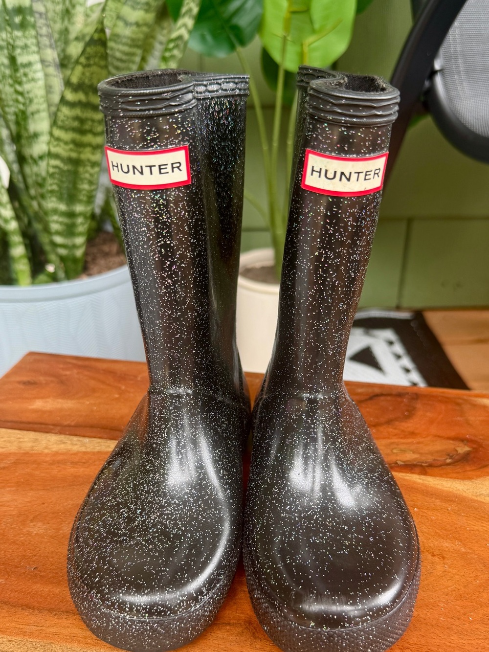 Hunter Black Glitter Tall Rain Boots-Kids